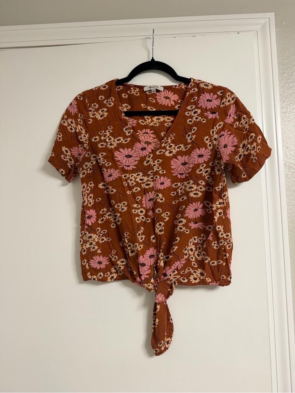 Madewell Women's Floral Tie-Front Top - Rust Pink